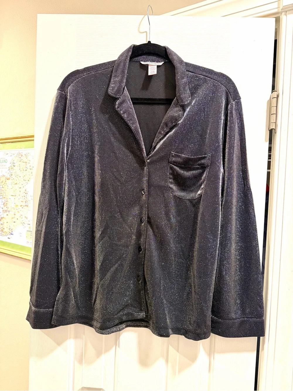 Victoria's Secret women’s Shimmery Button-Up pajama set- Charcoal Black Like New